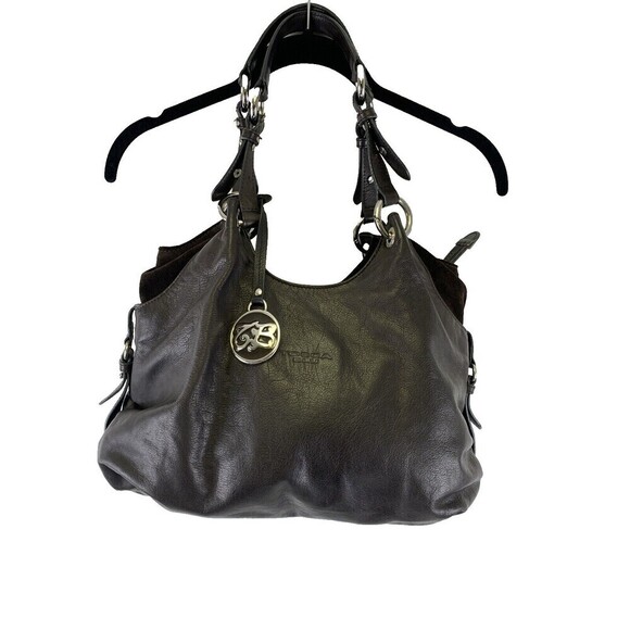 Tosca Blu Brown Leather Purse Double Handle Shoulder Handbag Suede Zip - Picture 2 of 16